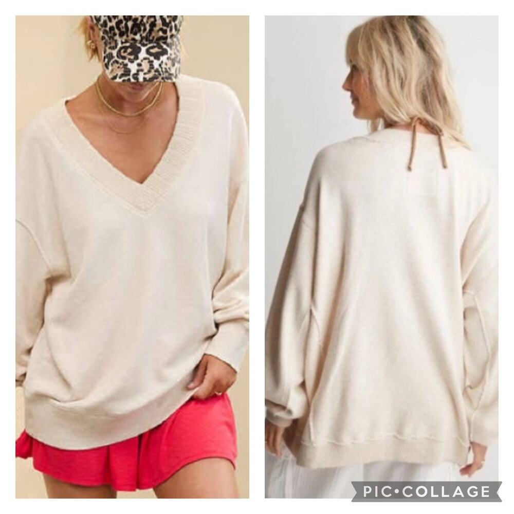 Aerie Vacay Everyday V-Neck Sweatshirt Light Pink Size Medium